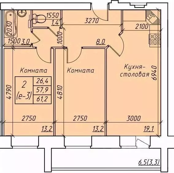 2-к кв. Вологодская область, Вологда  (61.2 м) - Фото 1