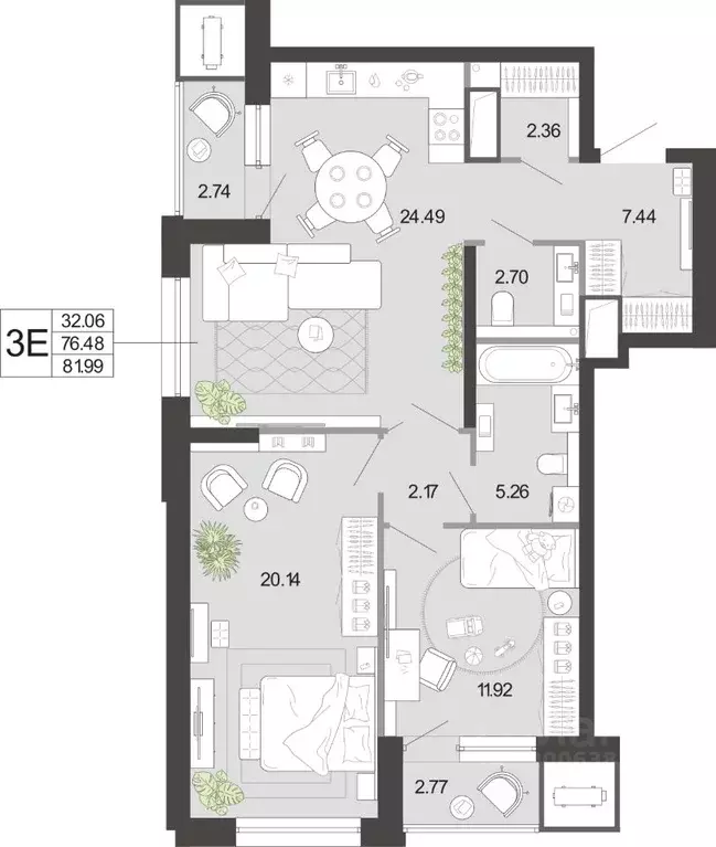 2-к кв. Тульская область, Тула ул. Фридриха Энгельса, 74 (81.99 м) - Фото 2