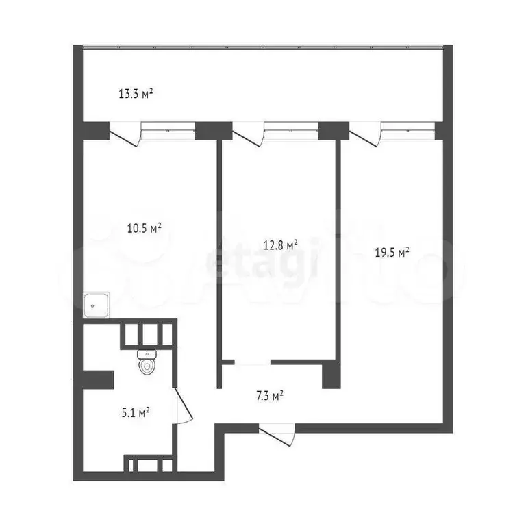 2-к. квартира, 55,1 м, 24/25 эт. - Фото 1