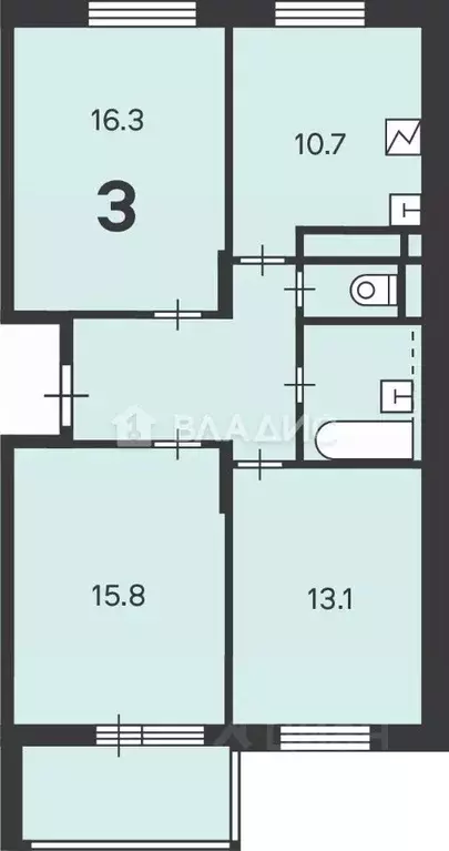 3-к кв. Москва ул. Введенского, 13в (70.0 м) - Фото 1