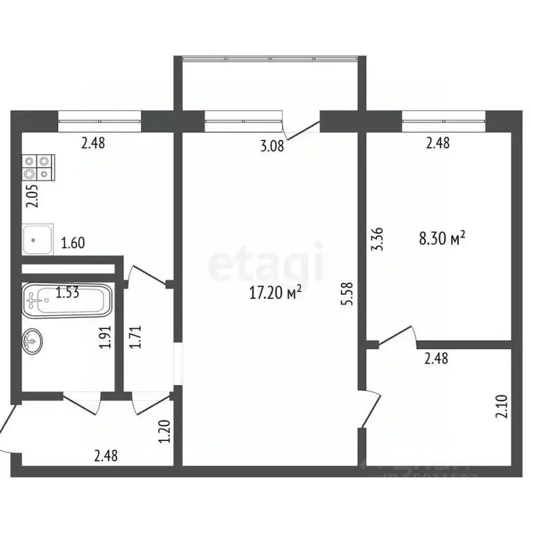 2-к кв. Чувашия, Чебоксары Хевешская ул., 19 (43.5 м) - Фото 2