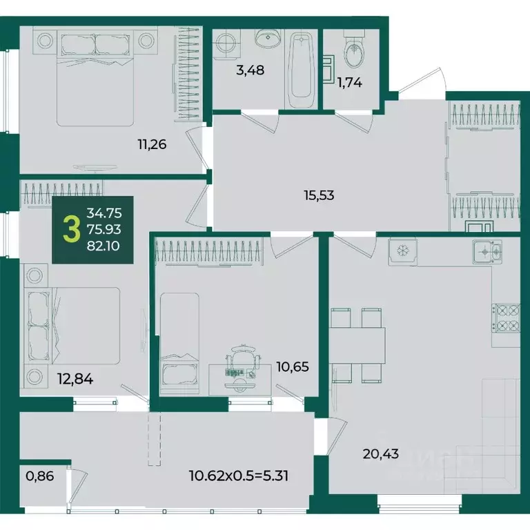 3-к кв. Краснодарский край, Краснодар Образцово мкр,  (82.1 м) - Фото 1