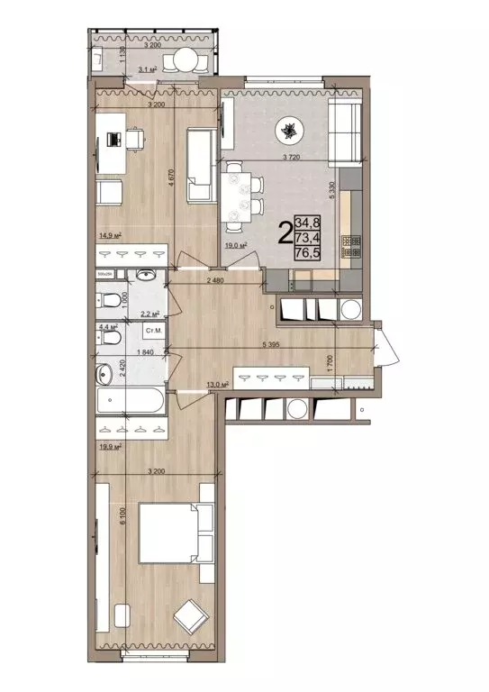 2-комнатная квартира: Рязань, Быстрецкая улица, 21к4 (76.5 м) - Фото 0