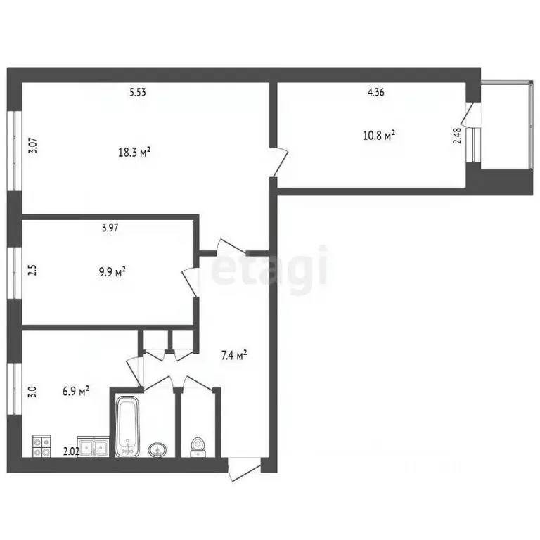 3-к кв. Вологодская область, Череповец Юбилейная ул., 15А (57.5 м) - Фото 2