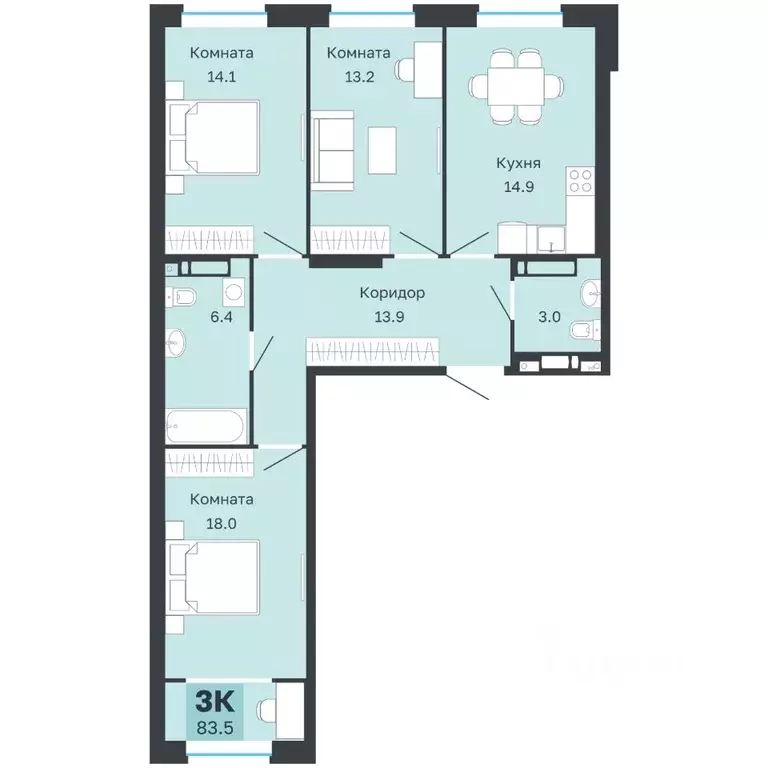 3-к кв. Пермский край, Пермь Парковый просп., 24 (83.5 м) - Фото 1