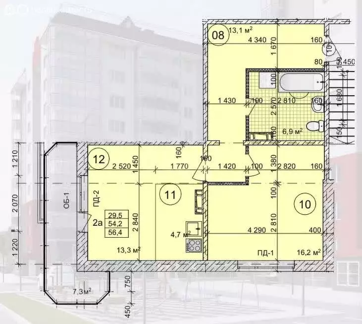 2-комнатная квартира: Абакан, улица Генерала Тихонова, 12к3 (53.3 м) - Фото 0