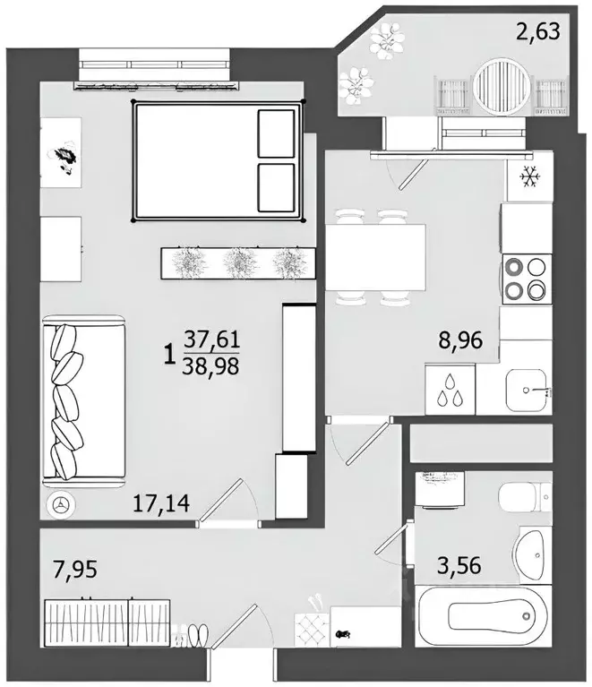 1-к кв. Московская область, Ленинский городской округ, д. Сапроново, ... - Фото 2
