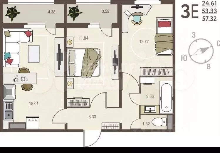 3-к кв. Курская область, Курск ул. Энгельса, 115 (61.0 м) - Фото 1