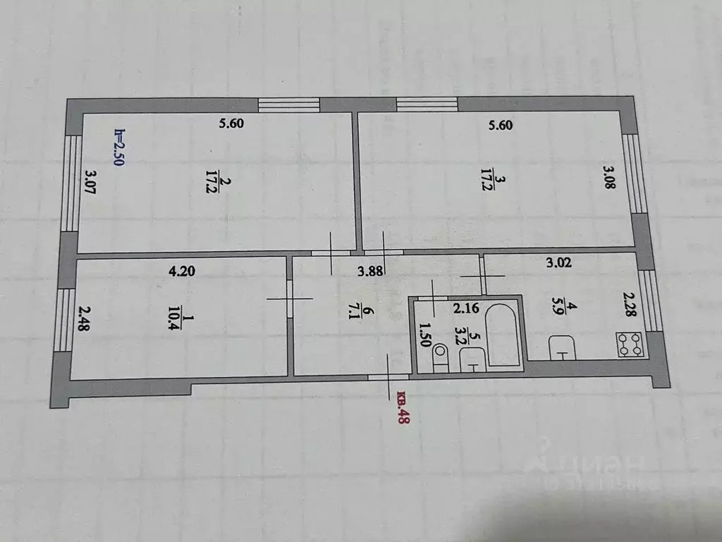 3-к кв. Волгоградская область, Камышин Рижская ул., 7 (60.7 м) - Фото 1