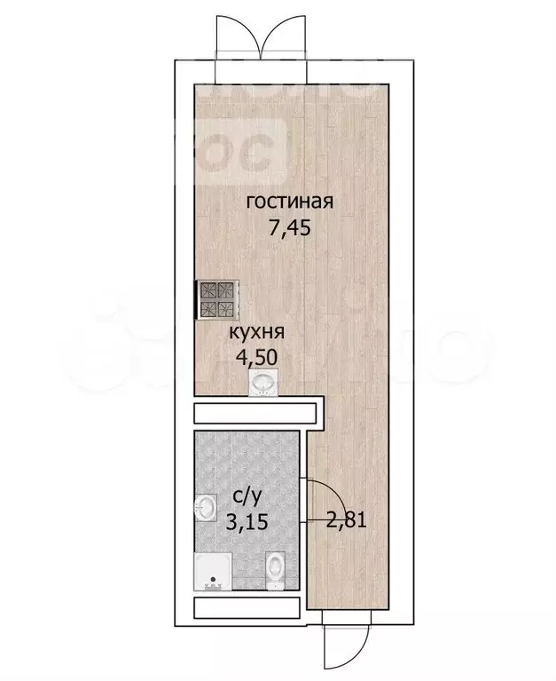 Апартаменты-студия, 17,9 м, 5/34 эт. - Фото 0