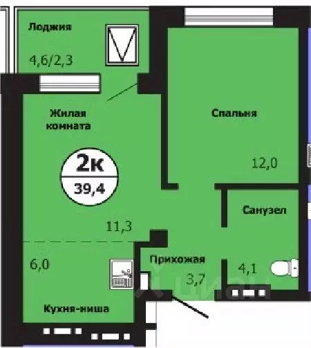 2-к кв. Красноярский край, Красноярск ул. Лесников, 51Б (39.4 м) - Фото 0