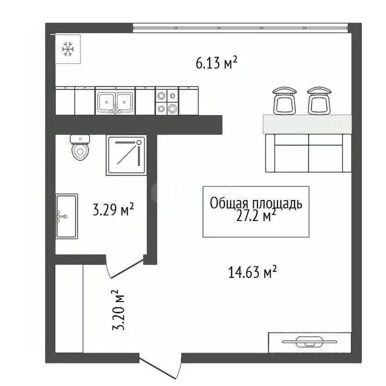 Студия Новосибирская область, Новосибирск Беловежская ул., 50 (27.2 м) - Фото 2