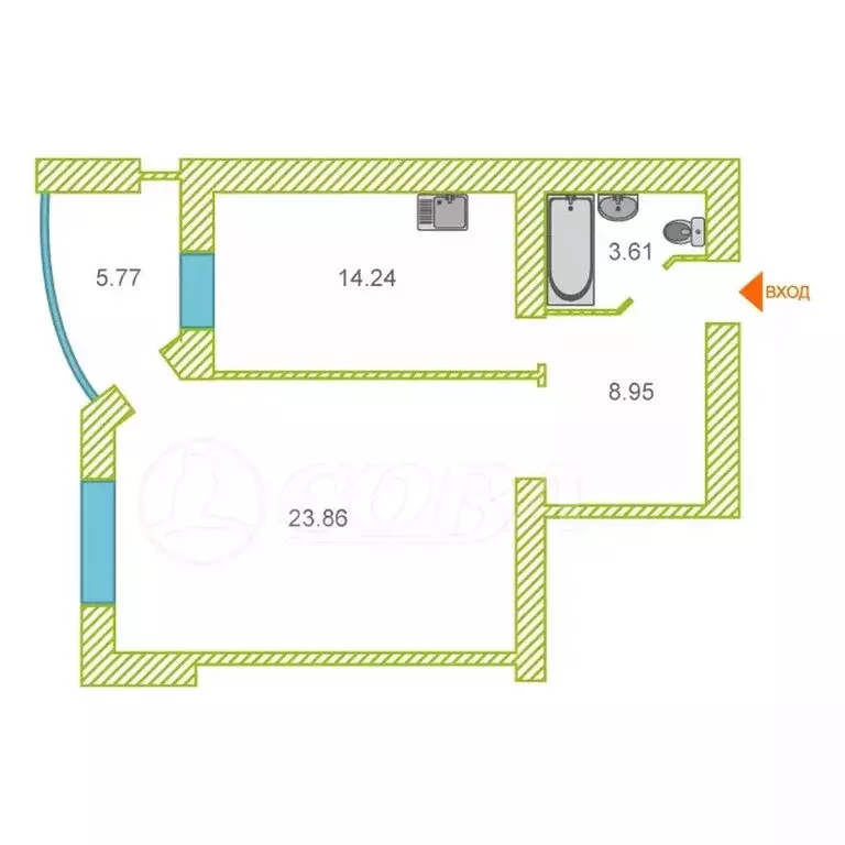 1-комнатная квартира: Тюмень, улица Мельникайте, 55 (50.2 м) - Фото 2
