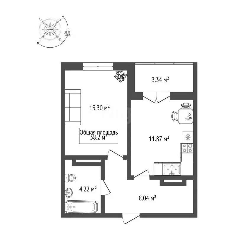 1-комнатная квартира: Новосибирск, Ипподромская улица, 12 (38.2 м) - Фото 2