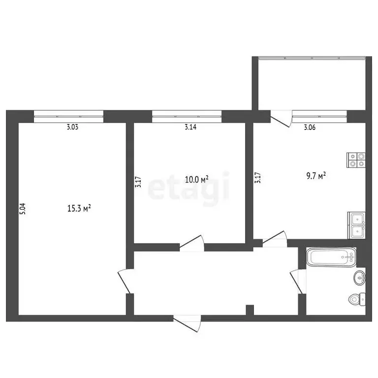 2-комнатная квартира: Тюмень, улица Самарцева, 19А (46.7 м) - Фото 1