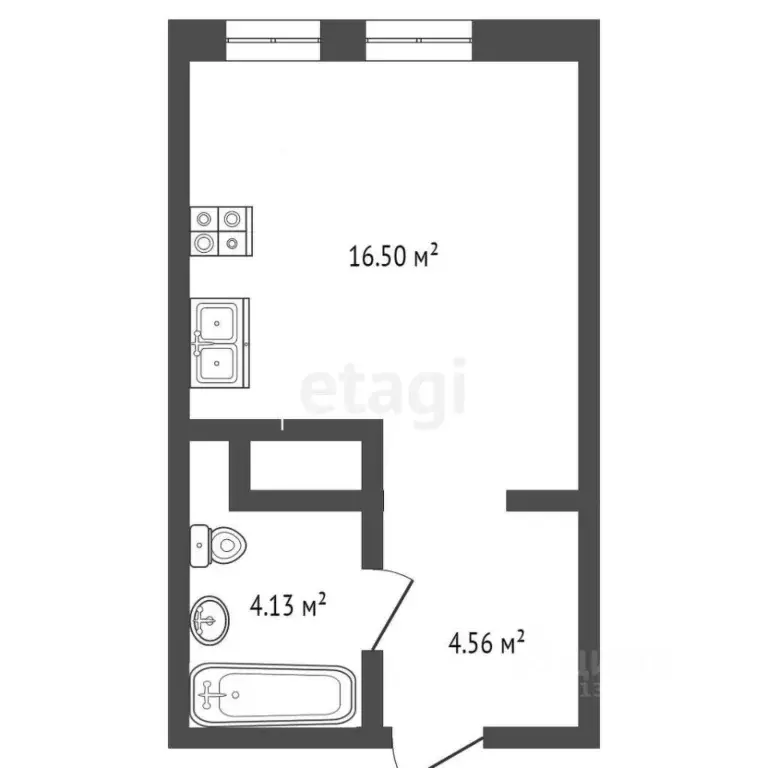 Студия Тюменская область, Тюмень ул. Новоселов, 105 (25.2 м) - Фото 1