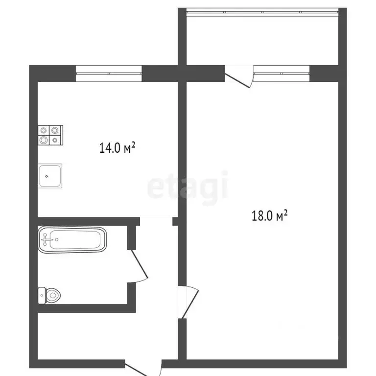 1-к кв. Брянская область, Брянск Авиационная ул., 17к1 (42.5 м) - Фото 1