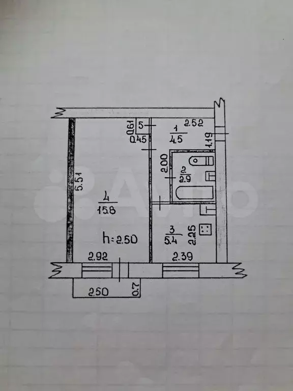 1-к. квартира, 28,9 м, 4/5 эт. - Фото 0