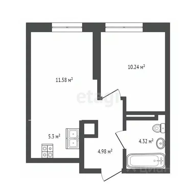 1-к кв. Тюменская область, Тюмень Харьковская ул., 74 (36.5 м) - Фото 1