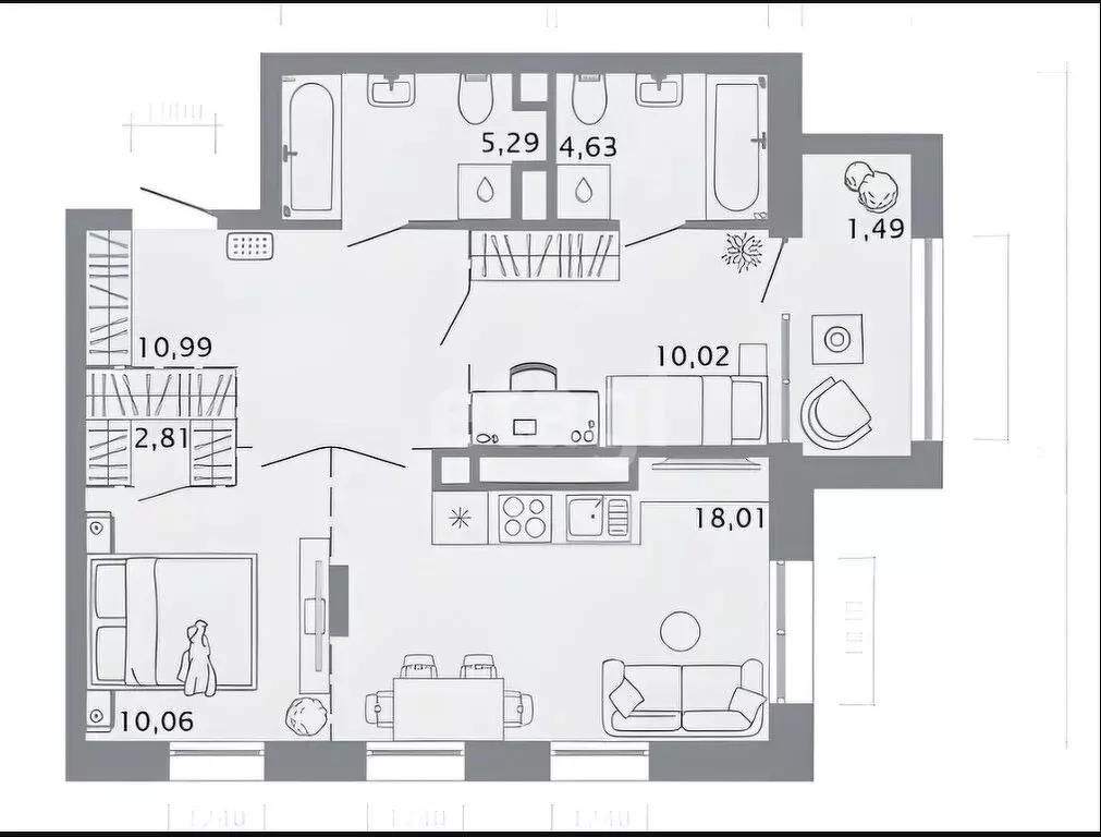 2-комнатная квартира: Казань, улица Островского, 114 (66 м) - Фото 1