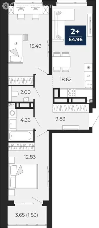 2-комнатная квартира: Тюмень, Арктическая улица, 12 (66.5 м) - Фото 1