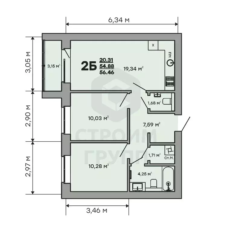 2-комнатная квартира: Ковров, улица Строителей, 43/1 (56.46 м) - Фото 1