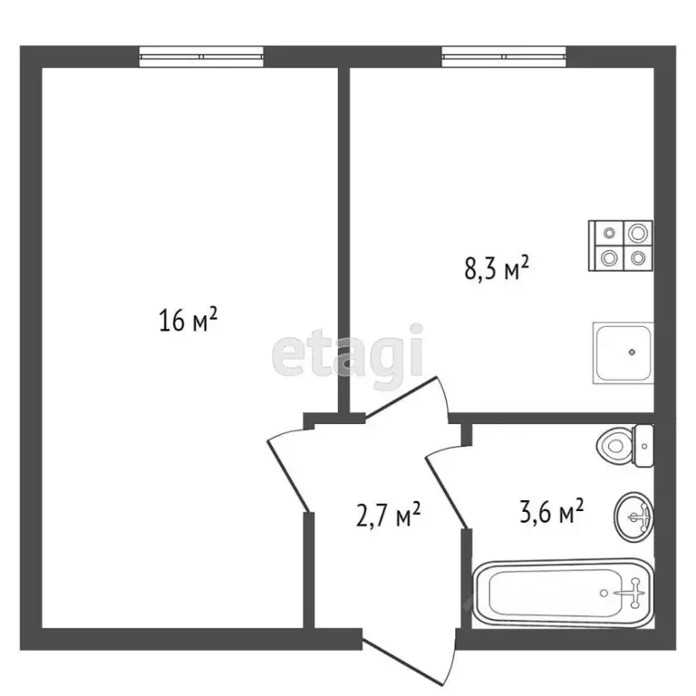 1-к кв. Тульская область, Новомосковск Комсомольская ул., 42 (33.0 м) - Фото 1