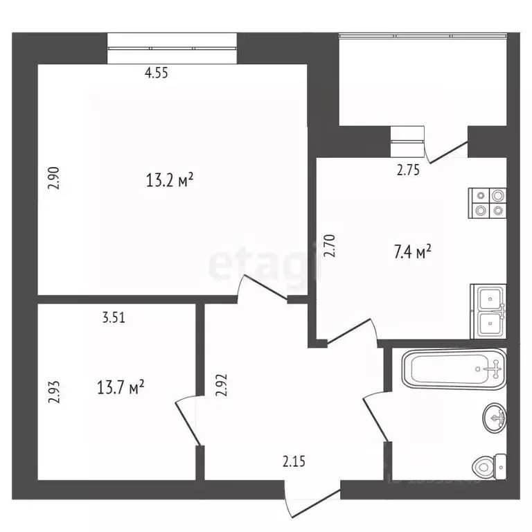 2-к кв. Тюменская область, Тюмень ул. Шишкова, 54 (40.0 м) - Фото 2