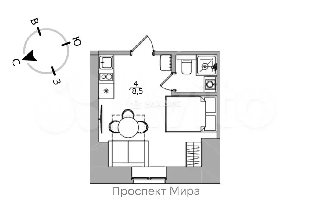 Квартира-студия, 23,8 м, 3/8 эт. - Фото 0