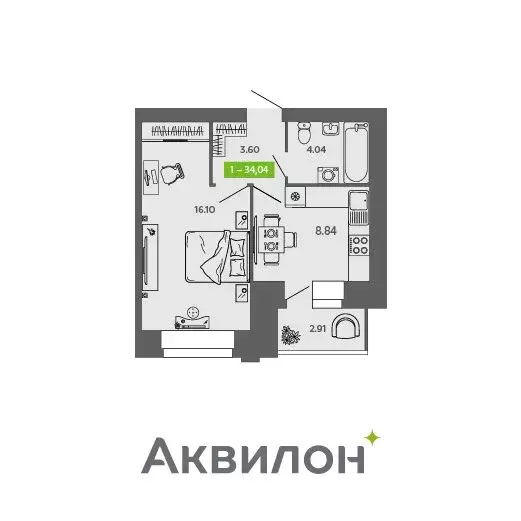 1-комнатная квартира: Архангельская область, Северодвинск (34.04 м) - Фото 0