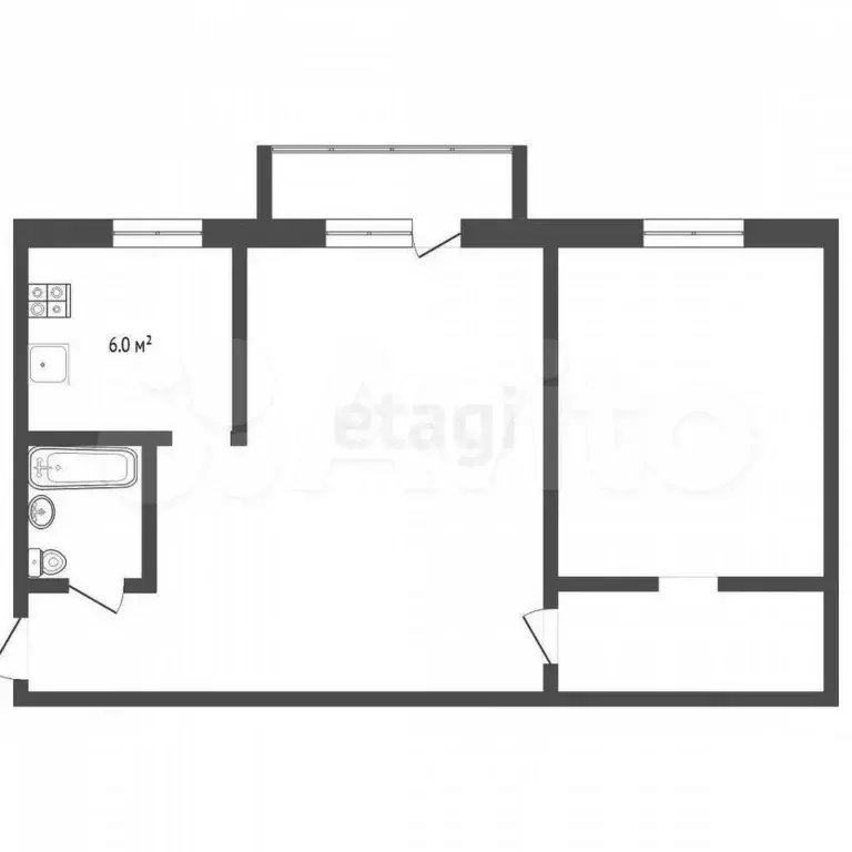 2-к. квартира, 42,6 м, 2/4 эт. - Фото 0