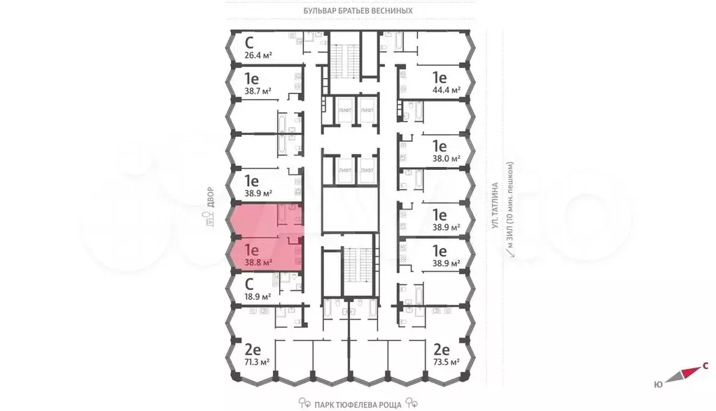 1-к. квартира, 38,8 м, 22/43 эт. - Фото 1