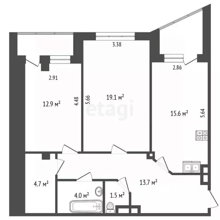 2-к кв. Омская область, Омск просп. Комарова, 21 (71.5 м) - Фото 1