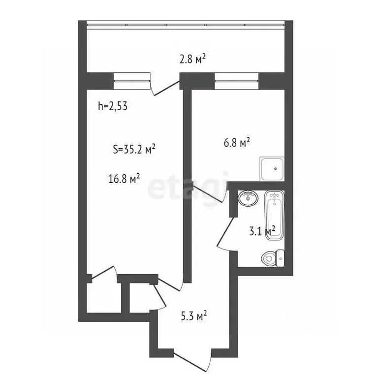 1-к кв. Брянская область, Брянск пер. Гончарова, 70 (35.2 м) - Фото 1