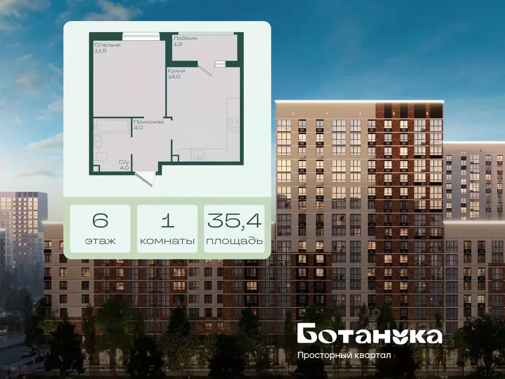 1-к кв. Краснодарский край, Краснодар Ботаника жилой комплекс (35.4 м) - Фото 2