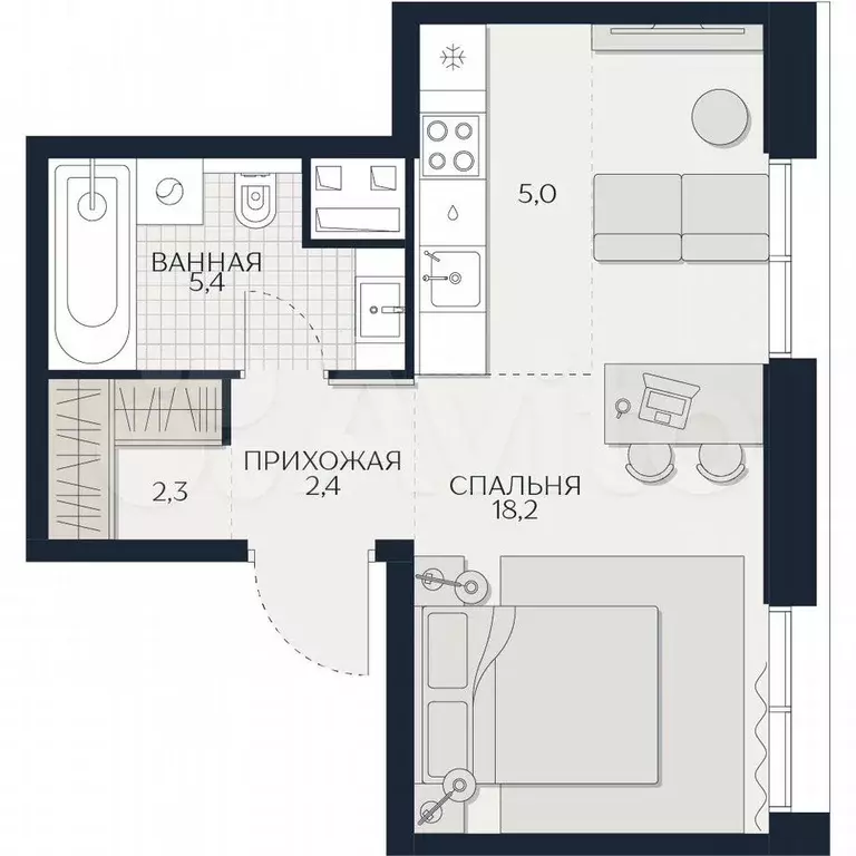 Квартира-студия, 33,8 м, 13/28 эт. - Фото 0