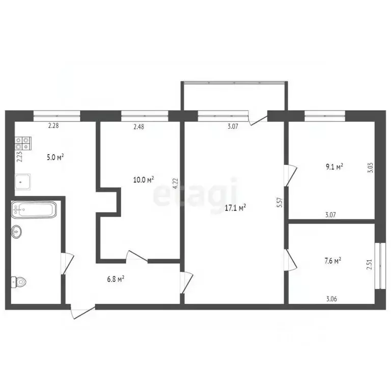 4-к кв. Архангельская область, Архангельск ул. Тимме, 19 (60.4 м) - Фото 1