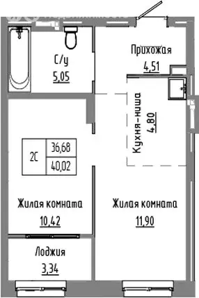 2-комнатная квартира: Краснообск, жилой комплекс Базилик (36.68 м) - Фото 1