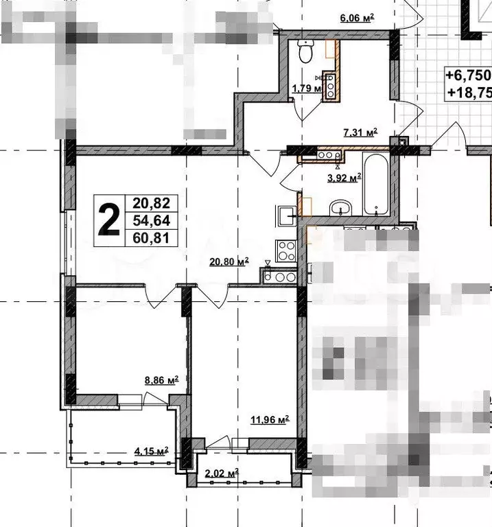 2-к. квартира, 60,3 м, 4/8 эт. - Фото 1