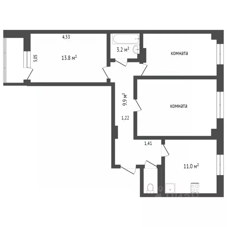 3-к кв. Ямало-Ненецкий АО, Новый Уренгой Сибирская ул., 85 (65.8 м) - Фото 1