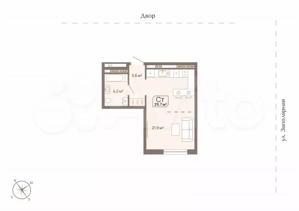 Квартира-студия, 29,7 м, 8/15 эт. - Фото 0