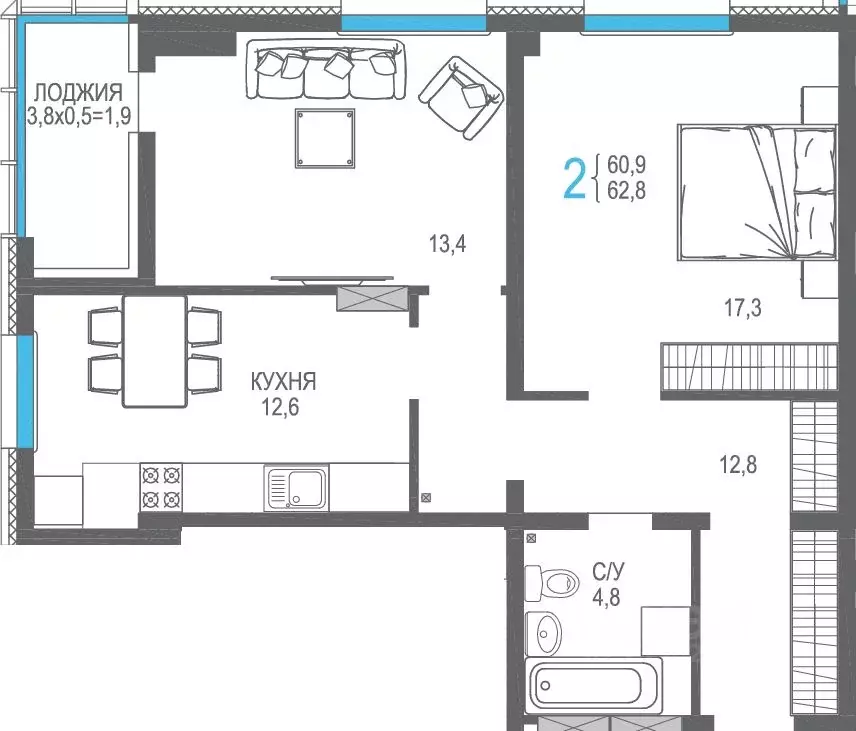 2-к кв. Крым, Симферополь ул. Трубаченко, 21 (67.4 м) - Фото 1