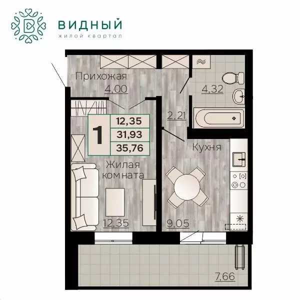 1-комнатная квартира: Пермь, микрорайон КамГЭС (35.76 м) - Фото 0