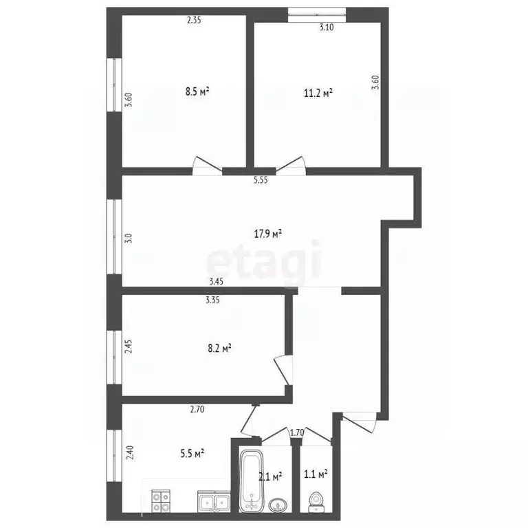 4-к кв. Архангельская область, Котлас ул. Кедрова, 16А (58.4 м) - Фото 2