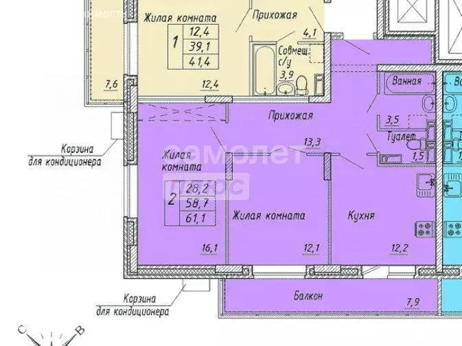 2-комнатная квартира: Орёл, улица Матросова, 3Б (61.1 м) - Фото 0