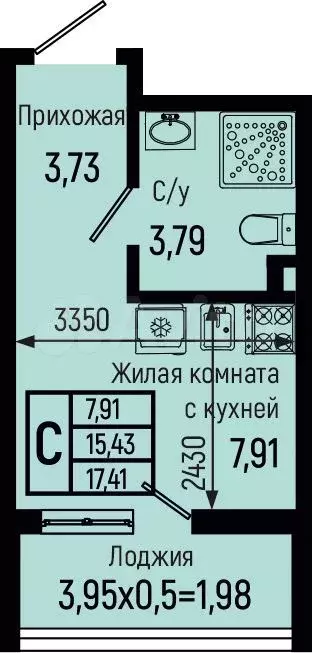 Квартира-студия, 17,4 м, 1/18 эт. - Фото 0