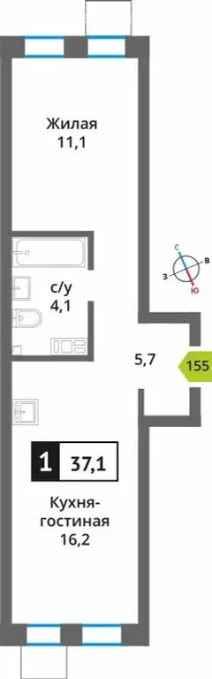 1-комнатная квартира: Красногорск, микрорайон Опалиха, жилой комплекс ... - Фото 1