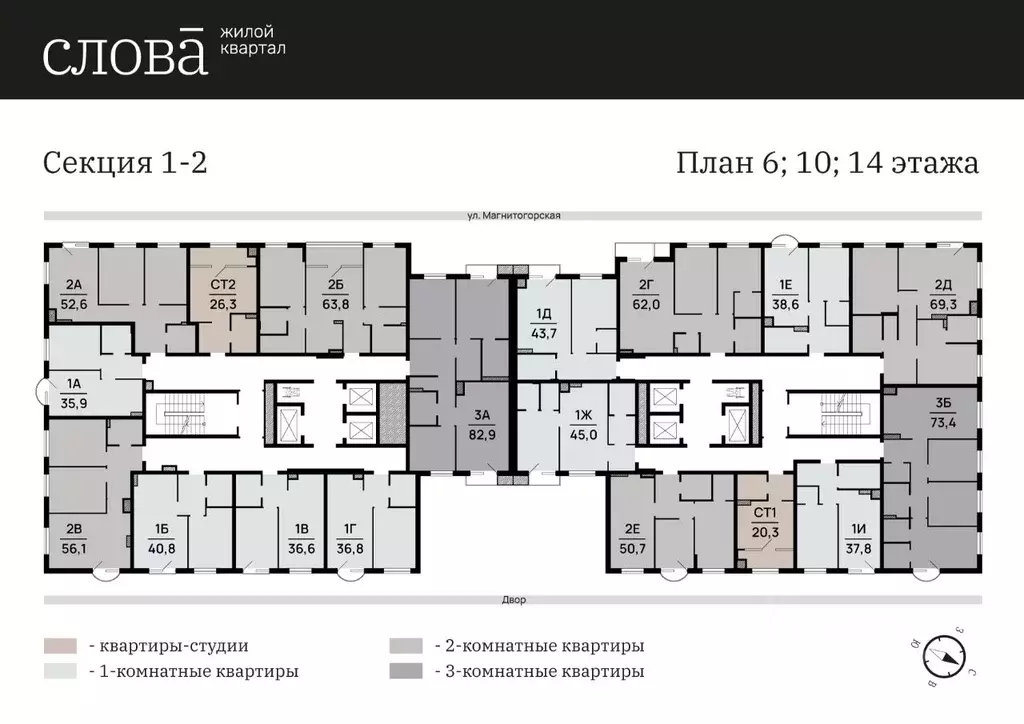 2-к кв. Астраханская область, Астрахань Магнитогорская ул., 1 (55.49 ... - Фото 1