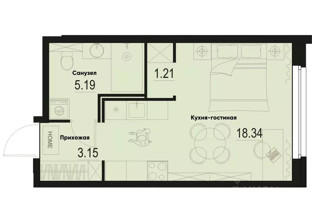 Студия Ленинградская область, Мурино Всеволожский район,  (27.89 м) - Фото 0