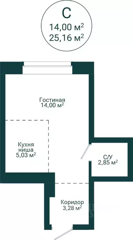 Студия Башкортостан, Уфа Сердце Уфы жилой комплекс (25.16 м) - Фото 1